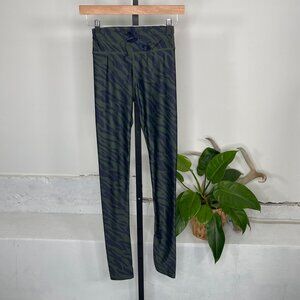 The Upside Zebra Tiger Leggings Pants 2 Green Navy Drawstring High Waist Stretch